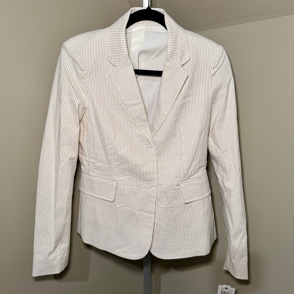 New With Tags Nordstrom Amanda &‎ Chelsea Khaki Stripe Blazer Size Small